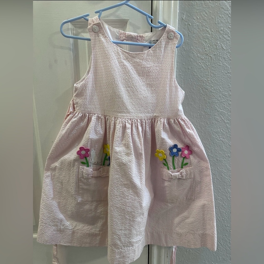 Florence Eiseman SEERSUCKER Bunny pink and white dress. Size 4
